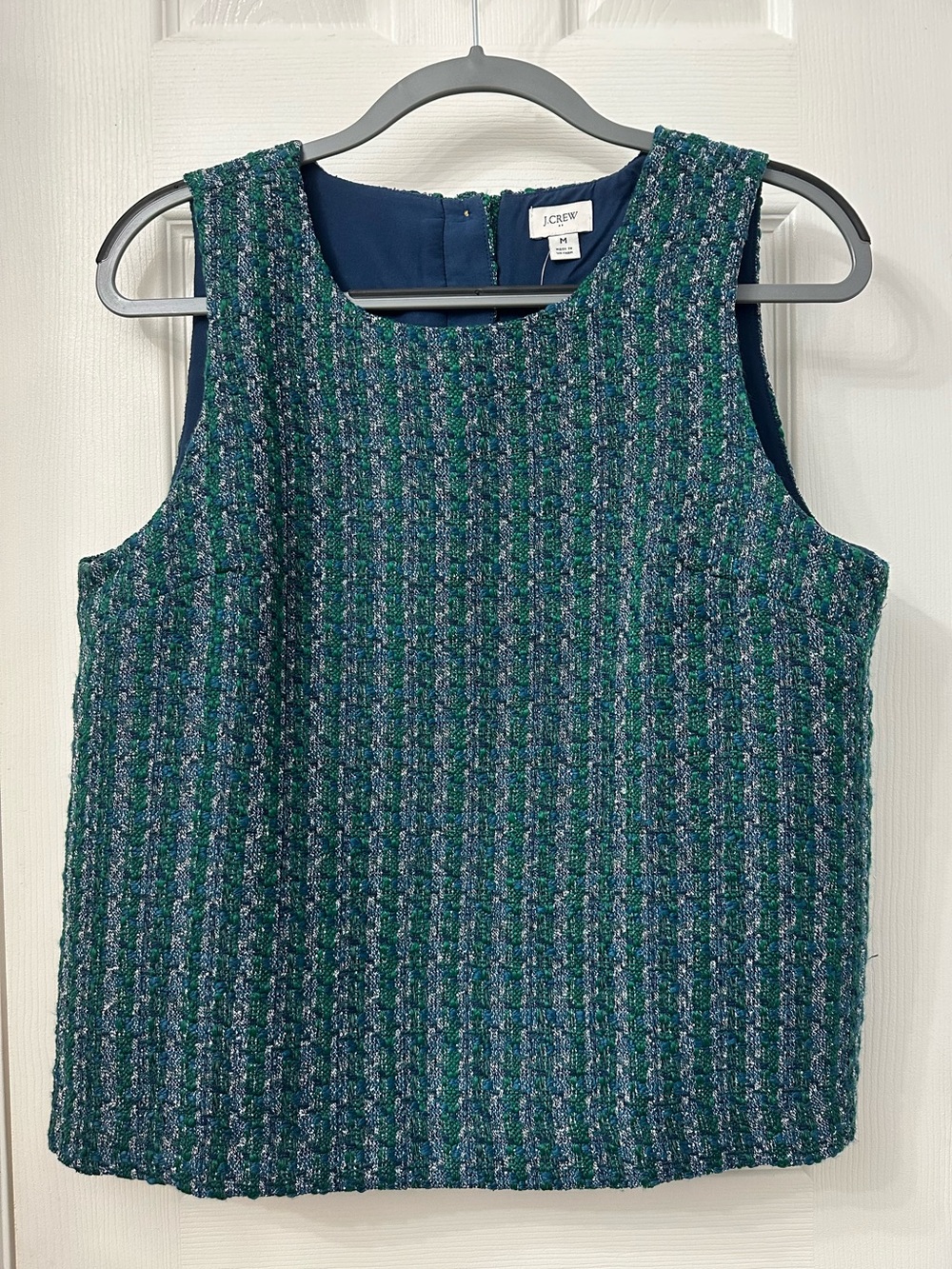 NWT J. Crew Green and Blue Tweed Sleeveless Shell Size M